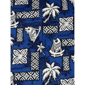 Vtg Hawaiian Majestic Blue White Blk Fabric Cotton Blend 164x22 Outdoor Cushions